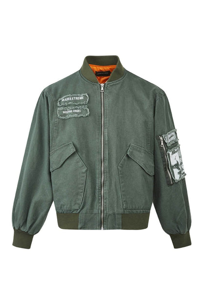 Pocket Design Patchwork Cotton Workwear Bomber Jacket For Men And Women | MuddyStock Originals Green MuddyStock