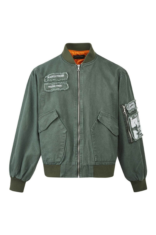 Pocket Design Patchwork Cotton Workwear Bomber Jacket For Men And Women | MuddyStock Originals Green MuddyStock