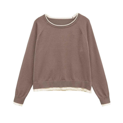 Minimalist style loose double layered long sleeved round neck top for women | MuddyStock Originals Khaki