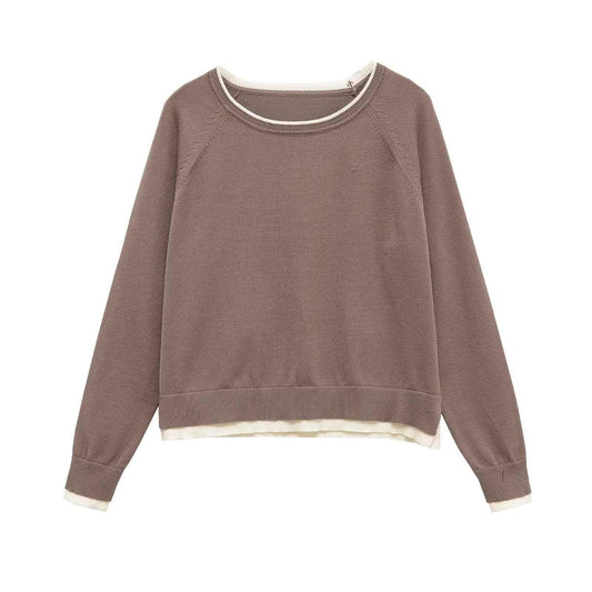Minimalist style loose double layered long sleeved round neck top for women | MuddyStock Originals Khaki