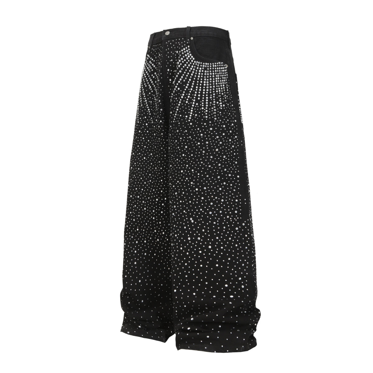 Laser full diamond wide leg loose casual jeans for women | MuddyStock Originals Black