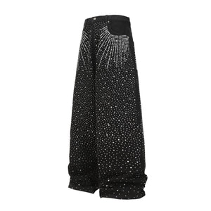 Laser full diamond wide leg loose casual jeans for women | MuddyStock Originals Black