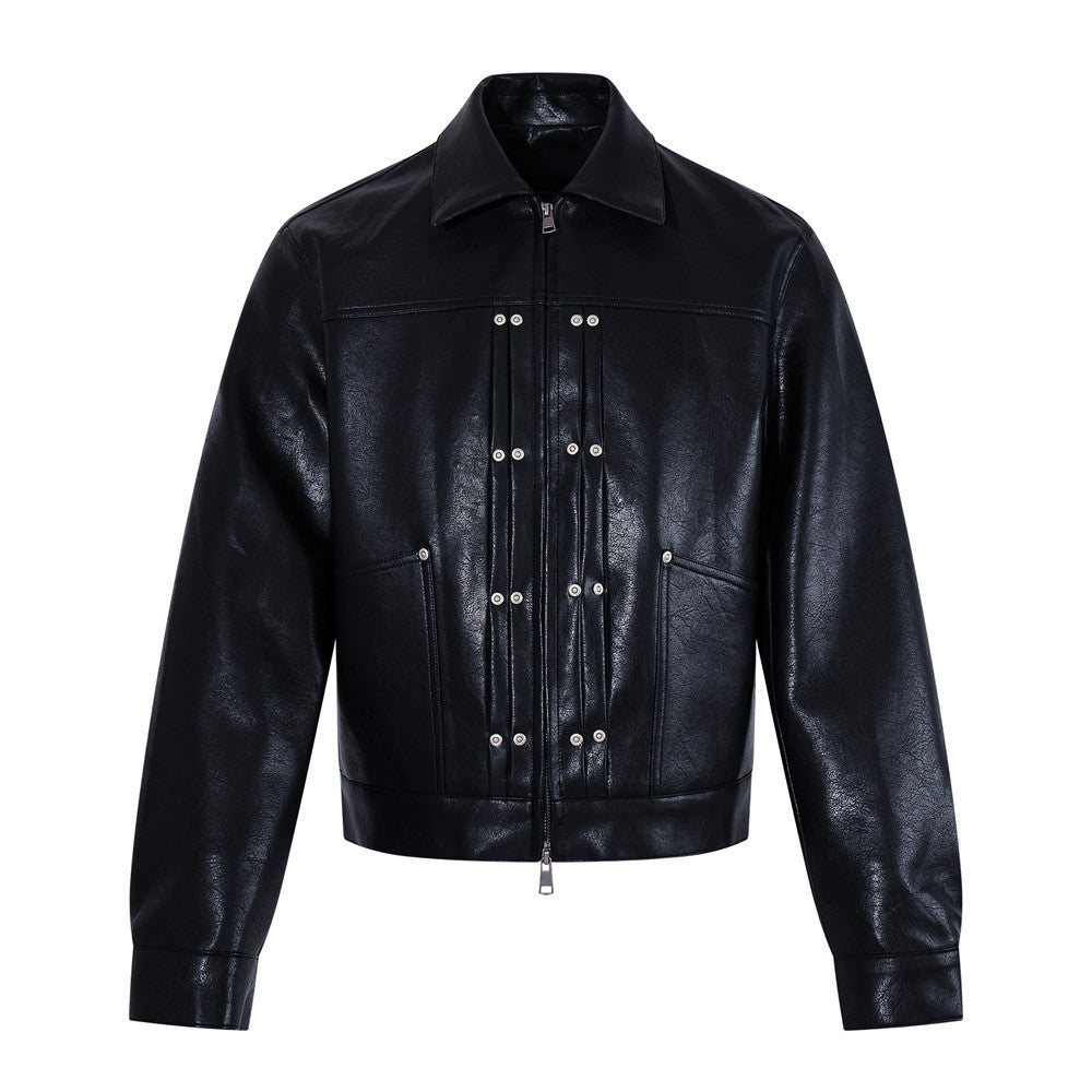 Collar motorcycle leather jacket for men | MuddyStock Originals