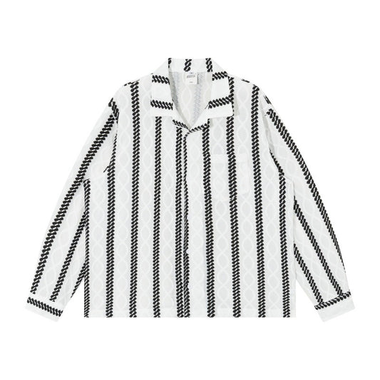 Rich Striped Collar Loose Fit Long Sleeve Shirt