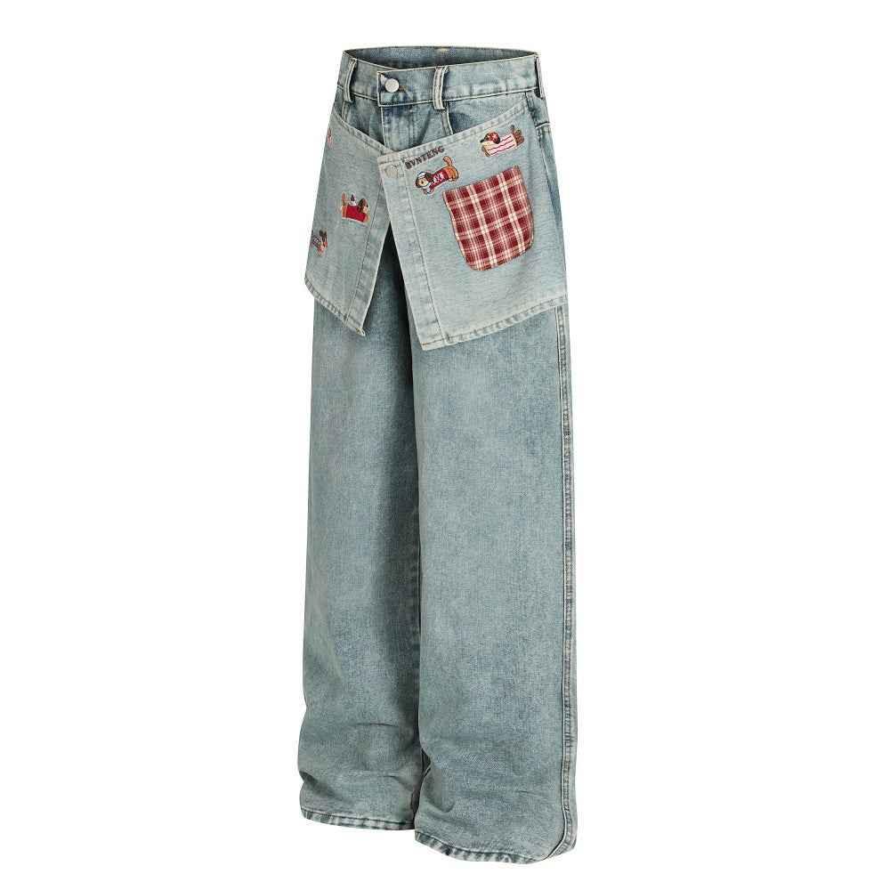 Cartoon embroidery loose denim pants for women | MuddyStock Originals