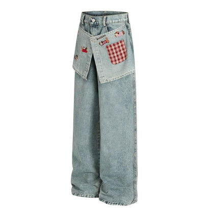 Cartoon embroidery loose denim pants for women | MuddyStock Originals