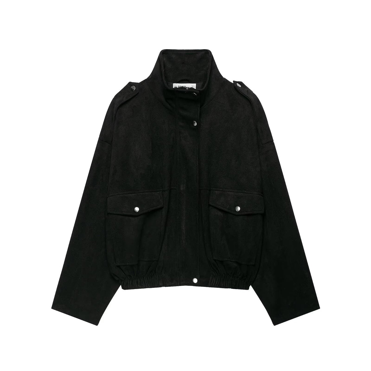 Sueded Cargo Jacket for Women Loose Short Coat Black