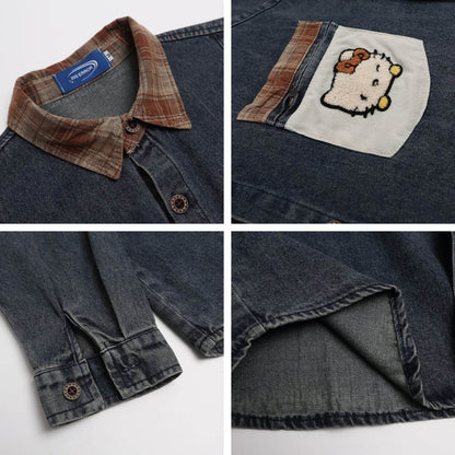 Retro Cartoon Embroidery Denim Long Sleeve Shirt For Women | MuddyStock Originals MuddyStock