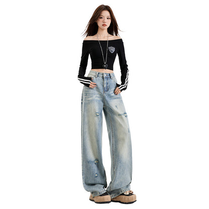 Washed Distressed Floor-Length Wide Straight Leg Pants for Women | MuddyStock Originals MuddyStock