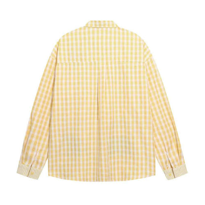 Animal cartoon design checkered long sleeved shirt for men and women | MuddyStock Originals