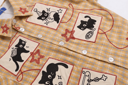 Retro Cute Cat Graphic Print Short Sleeve Button-Down Shirt | MuddyStock Originals