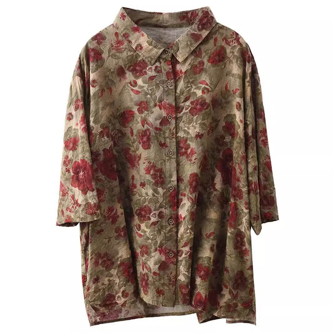 Retro Fried Color Printing Cotton Linen Shirt MuddyStock