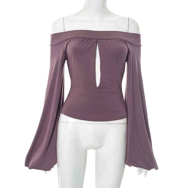 European and American Lantern Sleeve Hollow Top for Women | MuddyStock Originals Gray purple