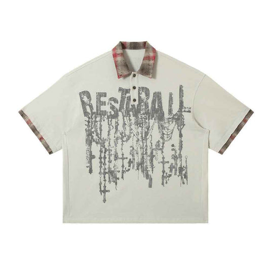 Lapel Graffiti Printing Loose Short-sleeved T-shirt For Men MuddyStock
