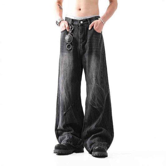 Lightning Pattern Washed Straight Jeans Men MuddyStock