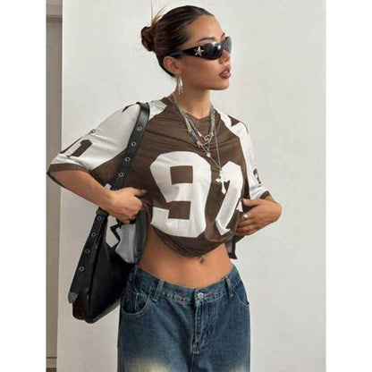 Sports Style Printed Contrast Color Mesh Short-sleeved T-shirt Jersey SVLTX TGBH4 MuddyStock