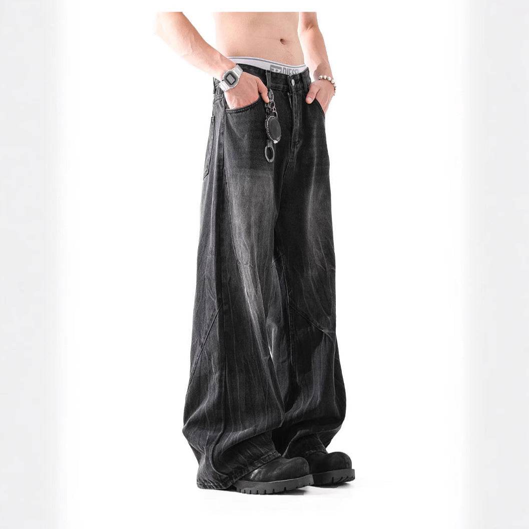 Lightning Pattern Washed Straight Jeans Men MuddyStock