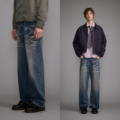 Washed Straight Jeans Men's Casual Long Pants MuddyStock