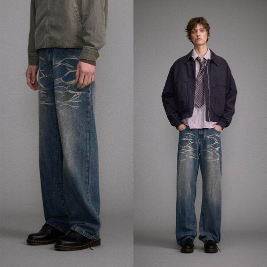 Washed Straight Jeans Men's Casual Long Pants MuddyStock