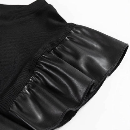 Pullover Women's Mesh Stitching Ruffle Cotton Short Sleeve Solid Color T-shirt MuddyStock