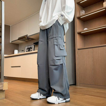 Loose Hong Kong Style Ins Straight Casual Pants Dark Gray MuddyStock
