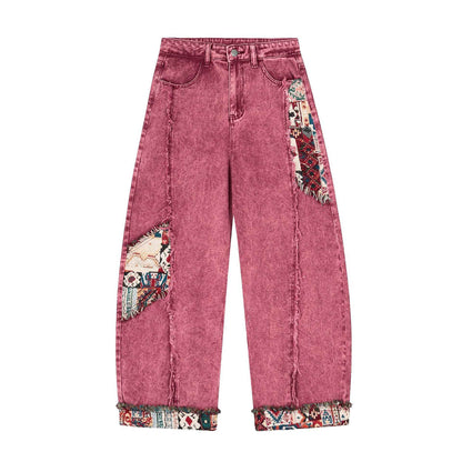 Retro Distressed Stitching Embroidered Jeans For Women | MuddyStock Originals Pink MuddyStock