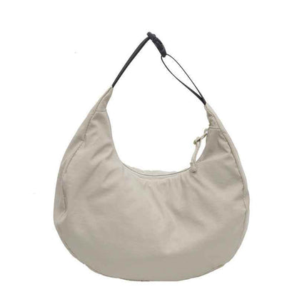 Lightweight Dumpling Bag Women's Solid Color Nylon Cloth Beige MuddyStock