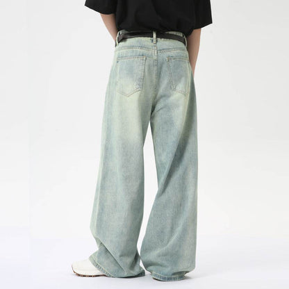 Retro Light Color Stitching Design Straight Wide Leg Jeans For Men MuddyStock