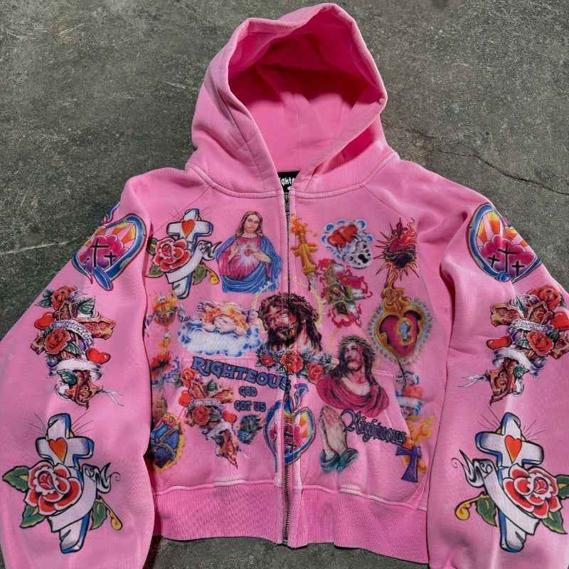 American-style Retro Gothic Hoodie | MuddyStock Originals Pink eprolo