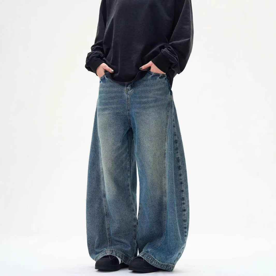 American Retro Washed Distressed Machete Design Jeans For Men And Women MuddyStock