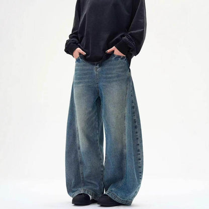 American Retro Washed Distressed Machete Design Jeans For Men And Women Blue S MuddyStock