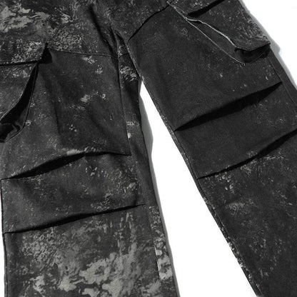 High Street American Splash-ink Distressed Pleated Multi-pocket Cargo Pants For Men And Women MuddyStock