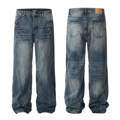 American Retro Lightning Blue Straight Jeans For Men MuddyStock