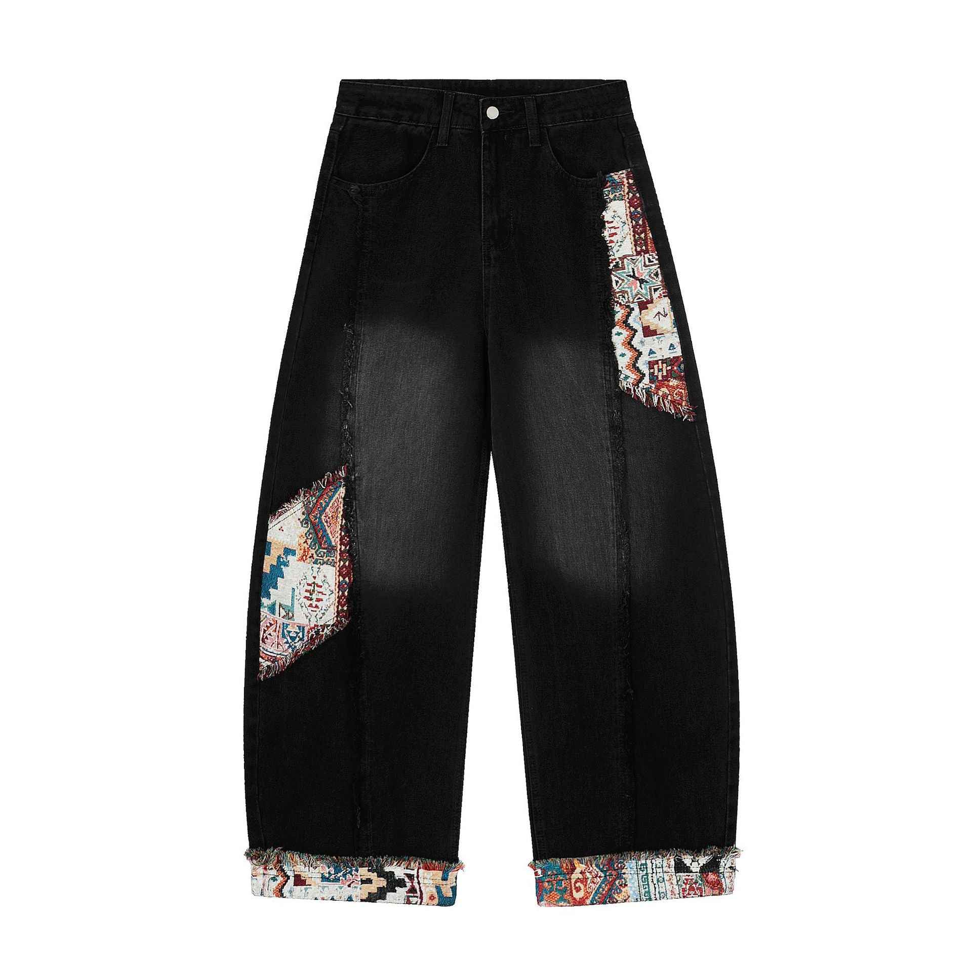 Retro Distressed Stitching Embroidered Jeans For Women | MuddyStock Originals Black MuddyStock