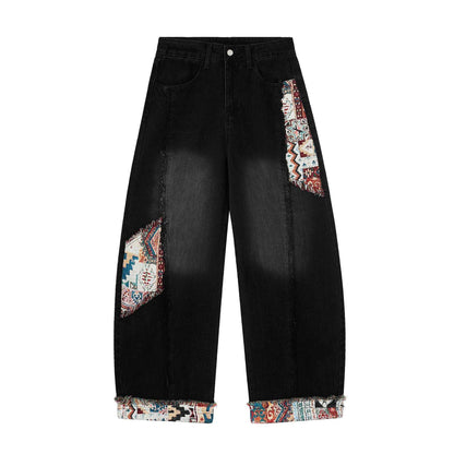 Retro Distressed Stitching Embroidered Jeans For Women | MuddyStock Originals Black MuddyStock