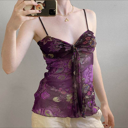 Retro V-neck Small Sling For Women Purple MuddyStock