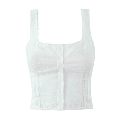 Flower Embroidered Button Cardigan Short Camisole White MuddyStock