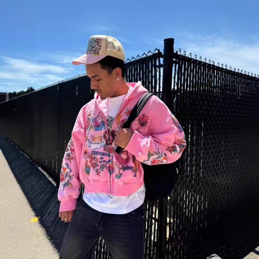 American Retro Gothic Rock Letter Print Sweatshirt Hooded Harajuku Loose Versatile Sweatshirt Couple eprolo