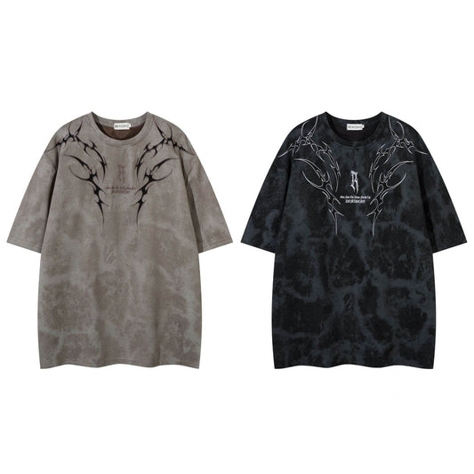 Summer American Retro Thorn Embroidered Short-sleeved T-shirt Men MuddyStock