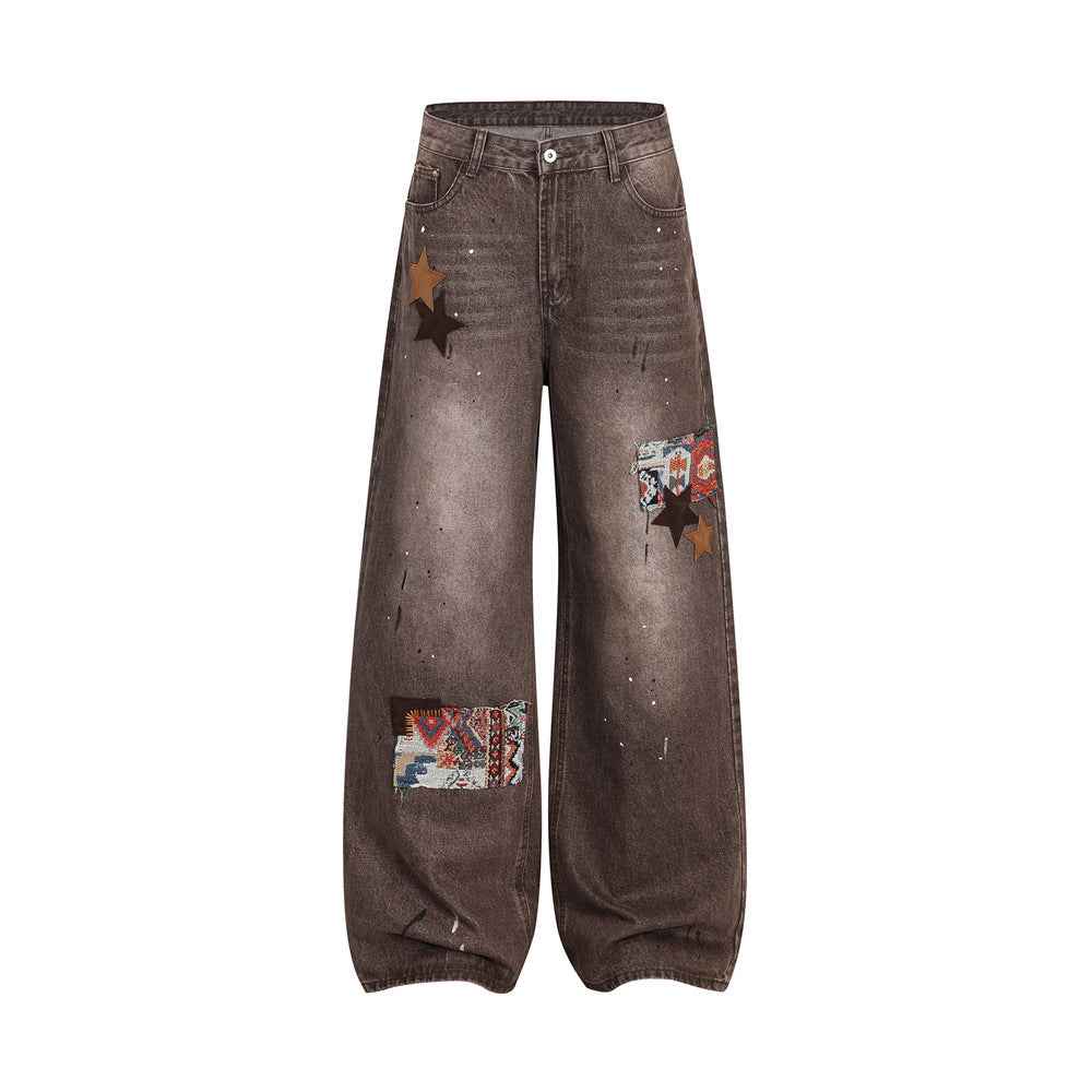 Streetwear Men's Denim Pants with Patchwork | MuddyStock Originals Rust Brown MuddyStock
