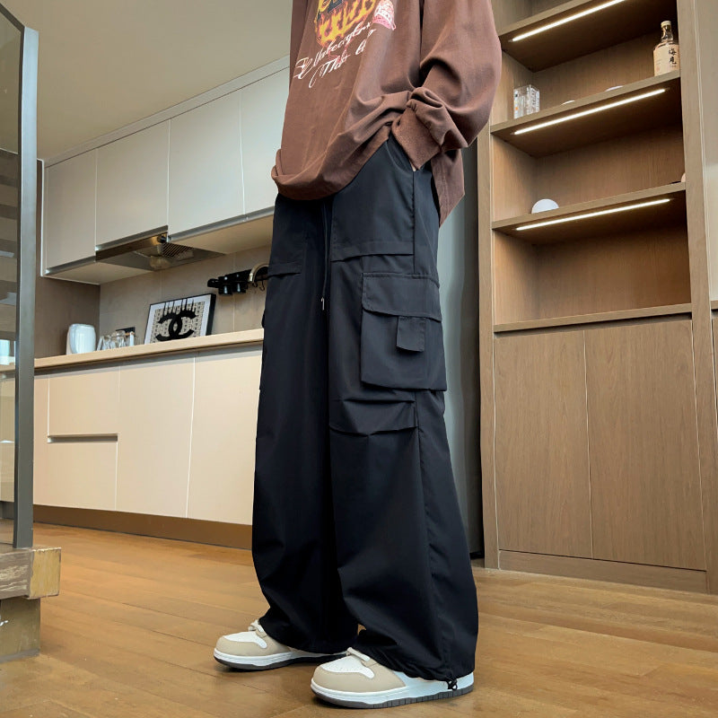 Loose Hong Kong Style Ins Straight Casual Pants Black
