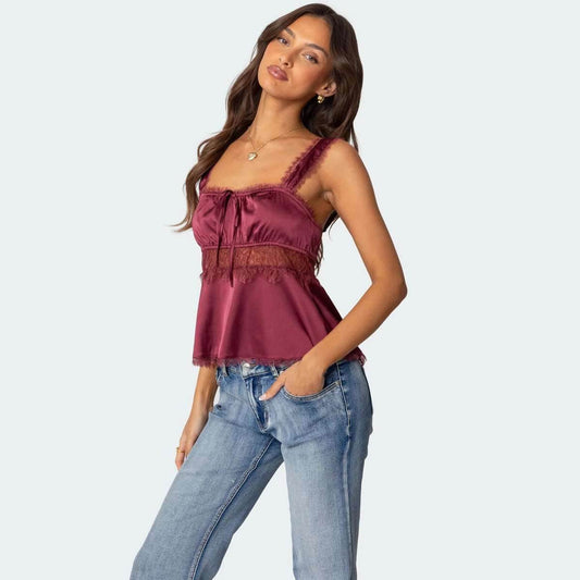 Stitching Lace Spaghetti-strap Camisole Top MuddyStock