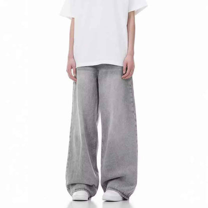 Loose Casual Wide Leg Straight Worn Jeans For Men And Women Smoky Gray MuddyStock