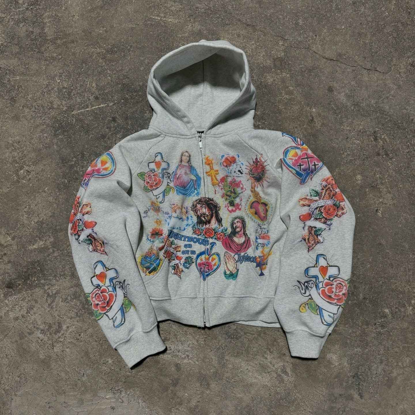 American-style Retro Gothic Hoodie | MuddyStock Originals Grey eprolo