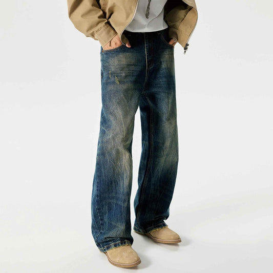 Street Scrape Water Pattern Simple Loose Micro-flared Jeans For Men MuddyStock