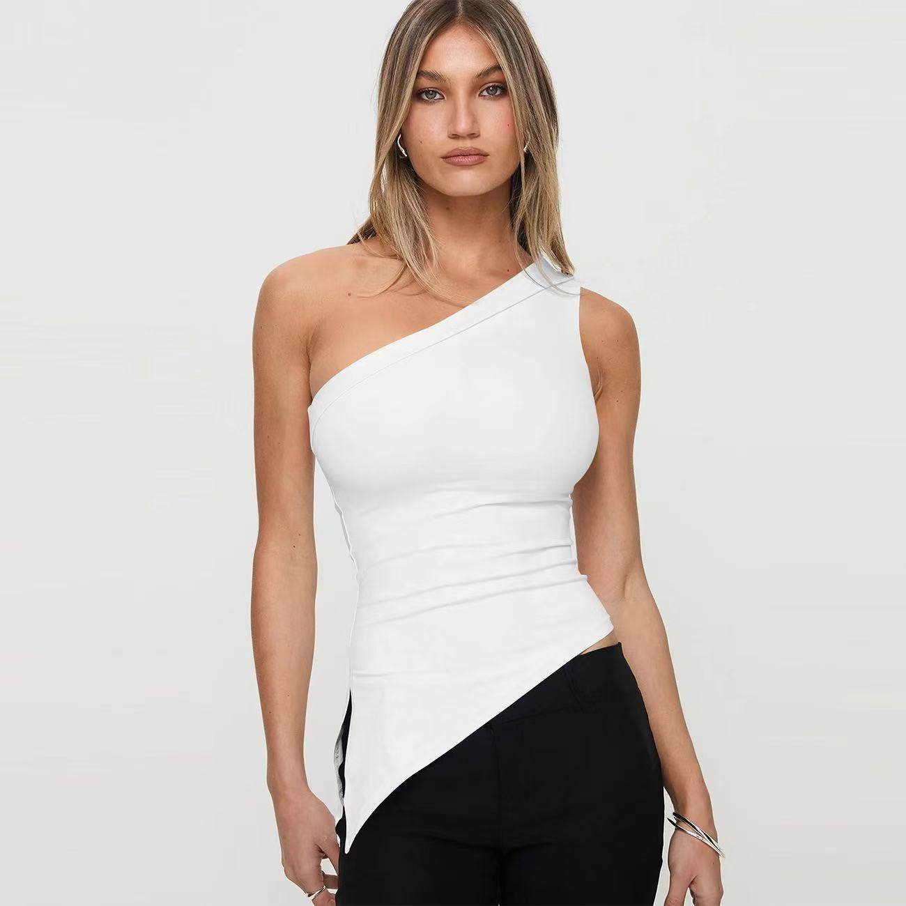 Women's Irregular Slit Design Top White MuddyStock