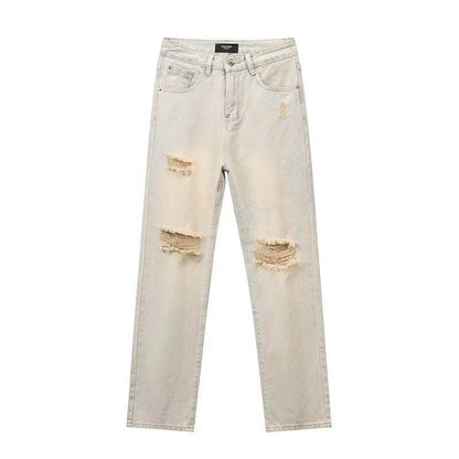 Ripped Jeans Men's Thin Yellow Mud Color Wide Leg MuddyStock