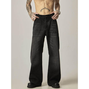 American Retro Black Loose Straight Jeans Black