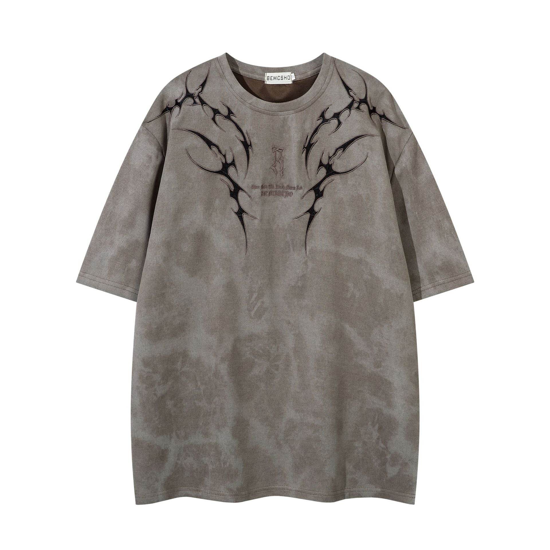 Summer American Retro Thorn Embroidered Short-sleeved T-shirt Men MuddyStock
