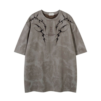 Summer American Retro Thorn Embroidered Short-sleeved T-shirt Men MuddyStock